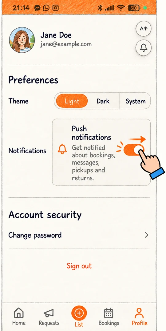 Push notifications switch being turned on